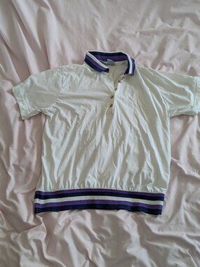Leon Levin White Hong Kong Striped Polo L